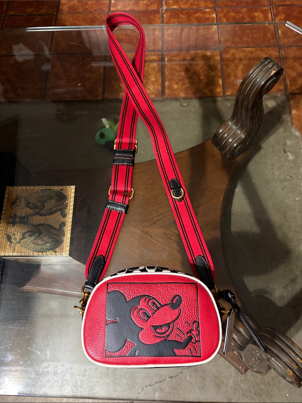 Coach Red and Black Mickey Mouse Crossbody Bag